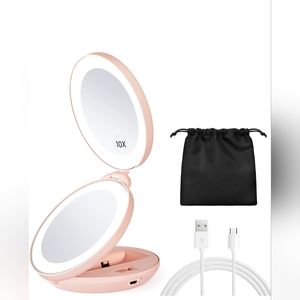 KEDSUM Upgraded Rechargeable Lighted Travel Makeup Mirror, 1X/10X Travel Magnify